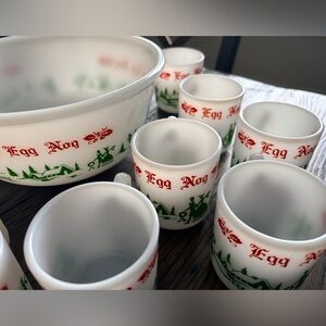 Vintage Hazel Atlas Egg Nog Punch Bowl Set with 12 Mugs